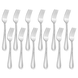 HaWare 12-Pieces Dessert Forks, Stainless Steel 7.1 Inches Pearled Edge Small Salad Forks, Classic Elegant Design, Mirror Polished, Dishwasher Safe