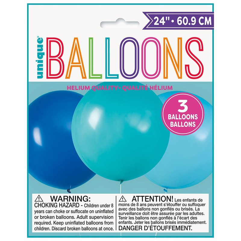 Blue & Teal Giant Latex Balloons, 24" (3-Pack) - Extra