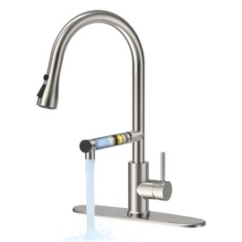 FEELSO Kitchen Faucets, Upgraded Filter Water Kitchen Faucet with Pull Down Sprayer, Brushed Nickel Stainless Steel High Arc 1 Or 3 Hole Kitchen Sink Faucet for Remove Lead, Chlorine, Bad Taste & Odor