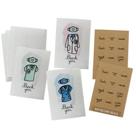 Sugartown Greetings The Scrubs Set - 24 Thank You Cards with Envelopes & Kraft Sticker Seals - Gifts for Nurses, Doctors, Healthcare Workers, & Medical Professionals