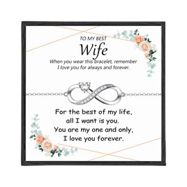 ADVIOK Infinity Bracelet for Wife, 925 Sterling Silver Bracelet with Heart Cubic Zirconia Birthdays Anniversary Valentine Christmas Gifts with Card Jewellery Presents for Wife