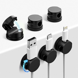 6 Piezas Organizador de Cables Magnéticos, Clips de Cable Management Adhesivos sin Rastro, Soporte de Cables Antienredos Rotación de 360°, Compatible con Pared, Escritorio, Automóvil, Oficina Y Cocina