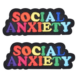 2pcs Iron on Patches for Clothing – Social Anxiety Theme Embroidered Iron on Patches for Clothes, Backpacks, Jeans, Shirt, Jacket, Dress, Hat, Bag, Custom Decoration