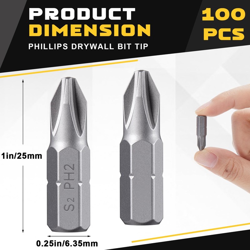 Yaocom 100 Pack Reduced Phillips Drywall Screwdriver Bits 1 Inch