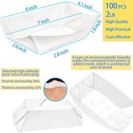 MotBach MotBach 100 Pack 2lb Kraft Paper Food Trays, Waterproof Heavy-Duty Paper Food Boats Disposable Serving Baskets Trays for Fries Sandwiches Burgers Hot Dogs Taco BBQ Popcorn Picnic Wedding Party (White)