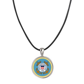 American Coin Treasures Men's Leather Cord Necklace with Washington Quarter Colorized Coast Guard Pendant | Genuine United States Coin | Men’s Accessories