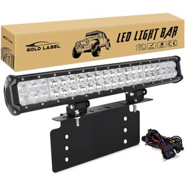 Gold Label Detailing Universal American License Plate Bracket with 20 Inch Double Row LED Light Bar and Wiring Harness - Durable Steel Construction
