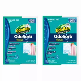 OdoBan Eliminates Odors OdoSorb Moisture Absorber Ocean Breeze Hanging Bags 2 Pk