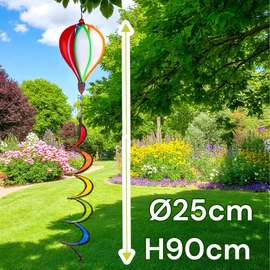 MIJOMA Windspiel 3D Ballon – Ø25cm x H90cm | Buntes Garten-Deko Windspiel aus Nylon & Fiberglas | Wetterfestes Hänge-Dekoelement für Balkon, Terrasse & Garten