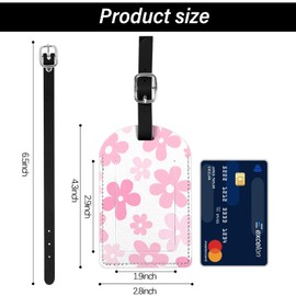 Zewurtuw 2 Pack Luggage Tags for Suitcases Labels PU Leather Travel Tag Privacy Cover Aesthetic Cute for Women Men-Pink Flower