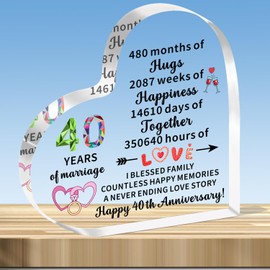 JMIMO 40th Ruby Wedding Anniversary Present for Her and Him 40 Years of Marriage Gifts for Couple Wife Husband Heart-Shaped Acrylic Keepsake Gift