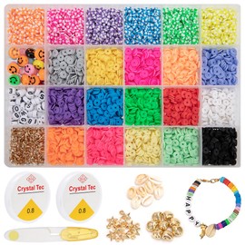 Clay Beads Set 6 mm Flat Beads with Letter Beads Smiley Beads Pendant Jump Rings for DIY Bracelets Necklace 5469 Pieces 21 Colours