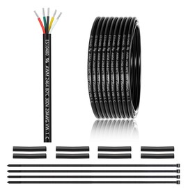 20 Gauge 5 Conductor Electrical Wire 25FT, UL 2464 20 AWG 5 Wire Cable Tinned Copper PVC Stranded 20/5 Core Wire for LED Lighting, Outdoor Low Voltage Extension Cable, Automotive etc.