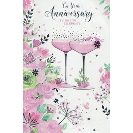 On your anniversary card. Champagne glasses. 9 x 6 inches
