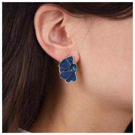 Inilbran Boho Sapphire Flower Earrings Blue Sapphire Crystal Earrings Vintage Sapphire Gemstone Earrings Blue Half Flower Studs Earrings Jewelry for Women and Girls