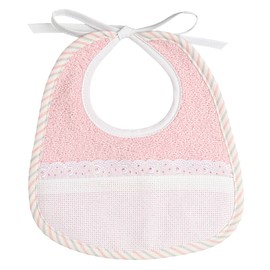 FILET - Embroidered Bib in Pink Cotton Foam with Lace Detail, Multi-Colour, Aida Pocket, Ideal for Newborns, Made in Italy, Pink