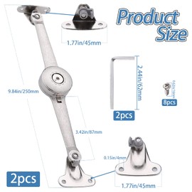 Lid Support Hinge, Pack of 2 Soft Close Lid Support Hinges with Screws and Allen Key, Flap Fitting, Flap Support, Satin Nickel Folding Hinge, Cabinet Hinges, for Wardrobe