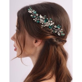 BERYUAN Emered Green Rhinestone Crystal Wedding Hair Comb Silver Rhinestone Crystal Bridal Headpiece Bridal Crystal Hair Comb Wedding Hair Accessories for Women Girls (green)