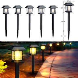 DERAYSION Solar Lights for Outdoor Garden, Pack of 6 Waterproof Garden Lights, Solar, Auto On/Off Solar Lights, Garden Decoration for Balcony, Patio, Lawn, Yard, Path