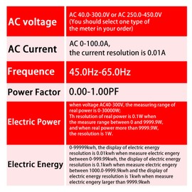 Medidor digital de energía monofásico medidor de uso de electricidad en riel DIN CA 110 V, 40-300 V, 100 A, Amperímetro voltímetro amperímetro amperios de voltaje, vatios Kwh, frecuencia factor de