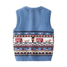Vivobiniya Chaleco de punto con cuello en V para niños pequeños, ropa de otoño de 6 a 3 años, Azul (Blue(cartoon)), 9-12 Months