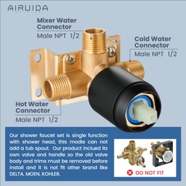 Airuida Shower Faucet Set Bathroom Rain Shower System SUS304 Stainless Steel Single Handle With Male Threads Rough-in Valve Shower Trim Kit 12 Inch Wall Mount Shower Head Matte Black