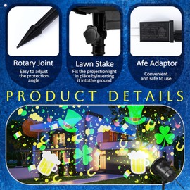 Lingvee Holiday Projector Light with Slides LED Projector Lights Outdoor Reflectors Waterproof Landscape Decorative Lighting Projection Lamp for Party(Irish)
