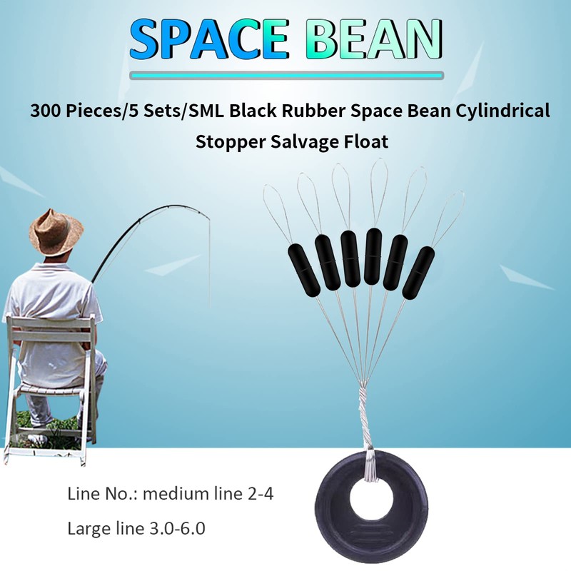 Fishing Bobber Stopper,300Pieces/50Groups 6 in 1 Black Rubber Space Beads
