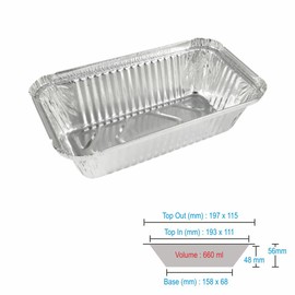Aluminium Foil Food Containers with Lids Silver Tin Foil 660ML Catering Containers Takeaway Tubs Cooking Baking Meal Prep Takeout Roasting Freezing Food Storage Foil Pans (250 Pcs, NO 6A)