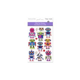 Puffy Foil Robot Party Stickers for Crafts, Cardmaking, Scrapbooks, Classroom Rewards – 13 Pc
