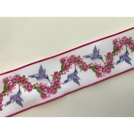 Decorative Ribbon Hummingbirds and Flowers Ribbon, 2 1/2 Inches Wide, Wired Edge, 5 YARDS