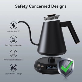 Flyeve Gooseneck Electric Kettle 1200W Electric Kettle +1°F Temperature Control LCD Dis