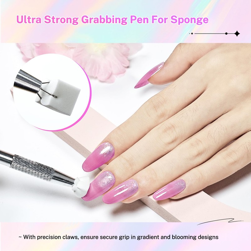 JODSONE 100PCS Soft Nail Sponges for Ombre with 1 Stainless