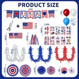 EUOYUFO 4th of July Bike Decorations Kit Include Flag Banners Ppaer Fans Bike Streamers Tassel Color Bar Temporary Tattoo Balloons Patriotic Parade Bicycle Decor for Independence Day Memorial Day