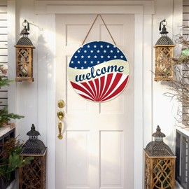 4th/Fourth of July Door Decorations Sunflower Welcome Sign Double-Sided Design Patriotic Memorial Day Independence Day Summer Autumn Porch Home Decor