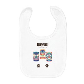 Fabulous Organic Cotton Baby Bib Hawaii Is Calling Me Tiki Totem Sun, White