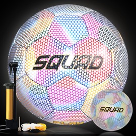 SQUAD Holographic Reflective Soccer Ball Size 3 4 5 for Kids & Adults, Reflective Glowing Ball for Night Games, Training, for for Boys Giirls