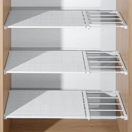 BOUFEIDA Wardrobe Shelves, 38-60 cm, Adjustable Shelf Insert for Cupboard, Shelf Divider, Telescopic Shelf, Extendable Shelf for Wardrobe, Cabinet, Kitchen, Bathroom (24 cm)