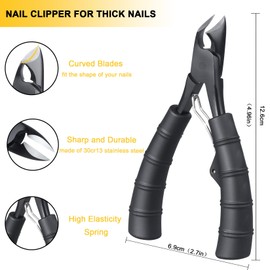 SG Nekoo Toenail Clippers for Thick Toenails, Sharp Heavy Duty Nail Clippers Trim Ingrown Toe Nail, Upgraded Comfort Rubber Grip Fingernail Clipper for Men Women Seniors (Black3P)