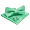 JEMYGINS Men's Plain Bow Tie and Pocket Square with Cufflinks,