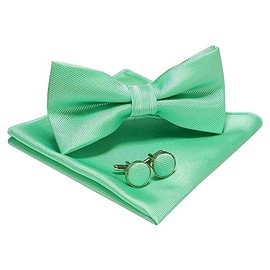 JEMYGINS Men's Plain Bow Tie and Pocket Square with Cufflinks, mint green 2