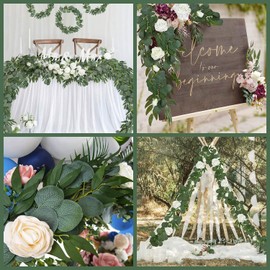 Lighterday 2Pcs Greenery Artificial Eucalyptus Garland 6.5Ft Faux Eucalyptus Willow Leaves Hanging Greenery Vines Garland for Wedding Table Crafts Wall Mantel Home Decoration
