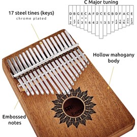 Sonic Energy Kalimba Sound Hole - C Major, 17 Tones - Mahogany Wood - For Meditation, Yoga, Percussion - Includes Accessories (KL1708H)