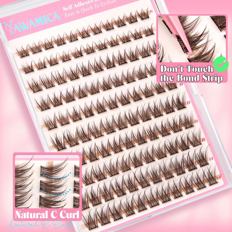 Yawamica Self Adhesive Eyelashes Brown Lash Clusters No Glue Needed