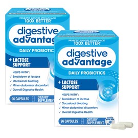Digestive Advantage Lactose Defense Enzymes + Probiotics for Women & Men Occasional Bloating, Lactose Breakdown, Minor Abdominal Discomfort, Immune Support, 96 Count Capsules (2 Pack)