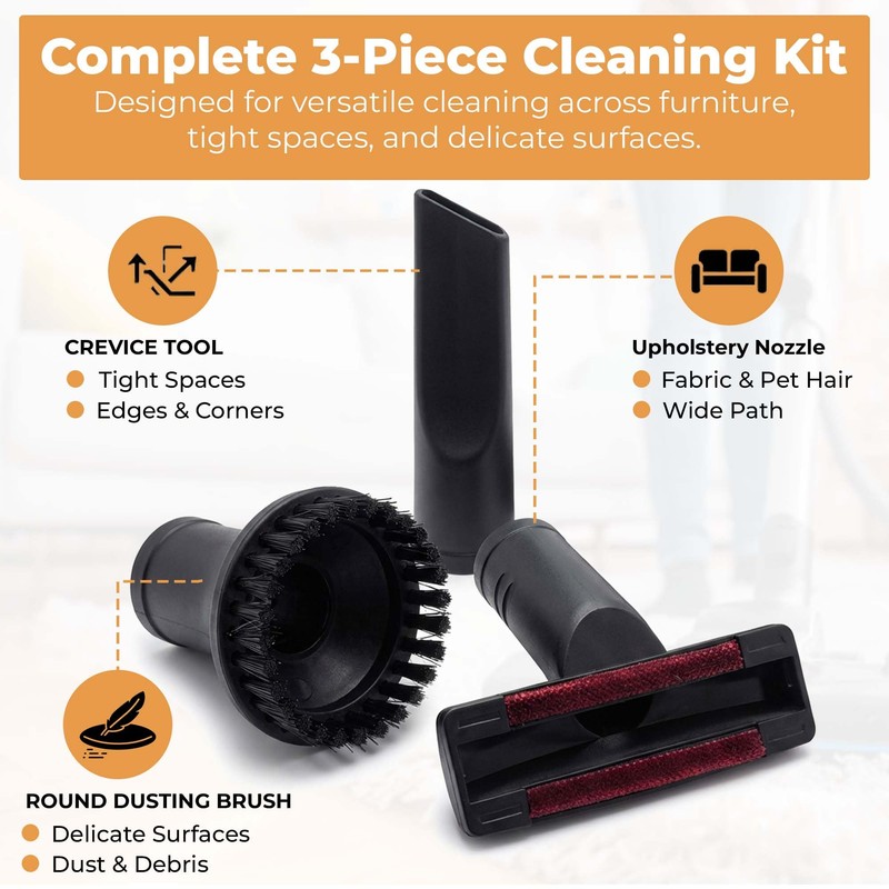35mm Vacuum Attachments Set with Crevice Tool, Dusting Brush &