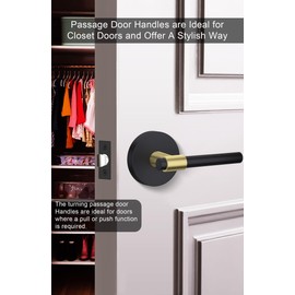 goldenwarm 6 Pack Black and Gold Closet Door Handle, Interior Door Handles, Passage Door Lever, Black and Gold Passage Door Handles Knob Lever for Hallway, Closet