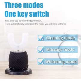 Maybuy Ultrasonic Automatic Toothbrush, Ultrasonic U-Shaped Toothbrushes for Adult, 360° Electric Sonic Tooth Brush with Automatic Timer, Wireless Charging Teethbrush Kit for Travel Or Home (Black)