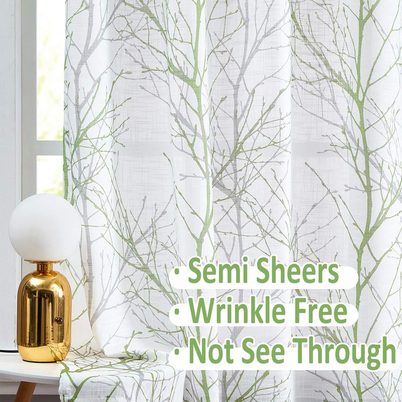 FMFUNCTEX Linen Semi Sheer Curtains for Bedroom, Sage Green White