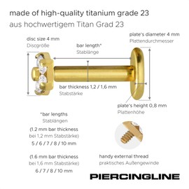 PIERCINGLINE TItan Labret Stud Internal Thread Flower + 5 Crystals Piercing Ear Lip Nose Choice of Colours and Sizes, Titanium